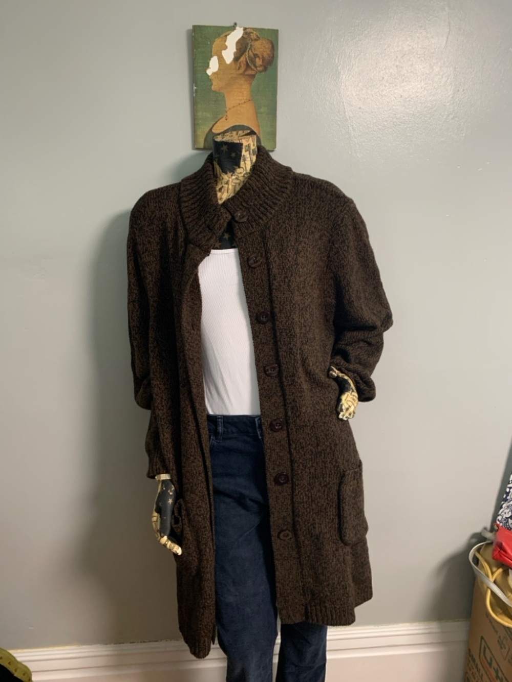 Anthony Richards Dark Brown Long Knit Trench Coatigan